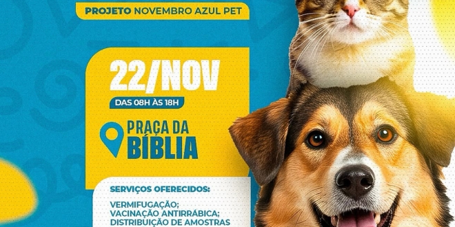 Novembro Azul Pet promove ação de cuidados gratuitos para animais na Praça da Bíblia