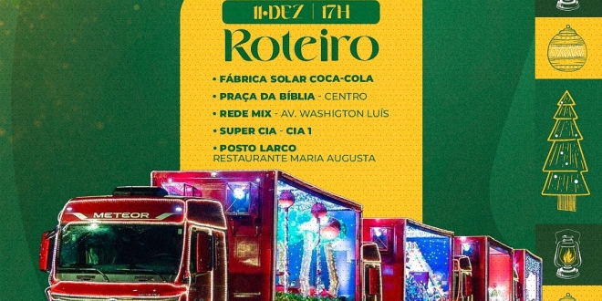 Caravana Iluminada de Natal Coca-Cola chega a Simões Filho nesta quinta-feira (11); Confira o Roteiro