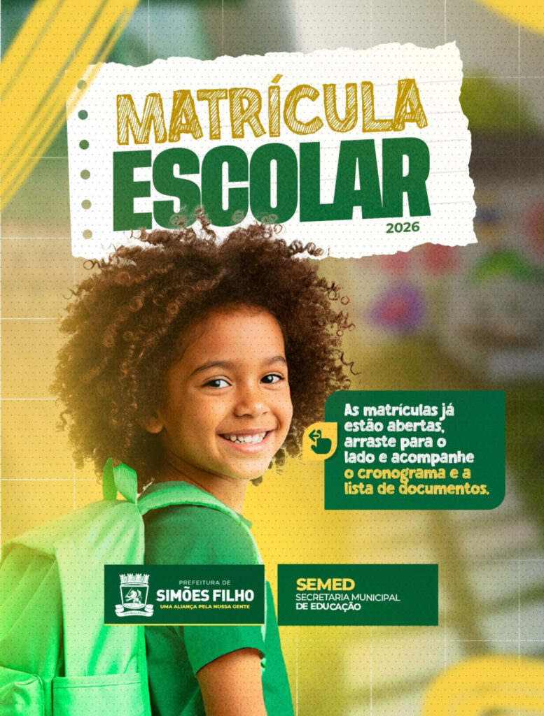Matrícula escolar: Simões Filho divulga datas, etapas e polos de atendimento