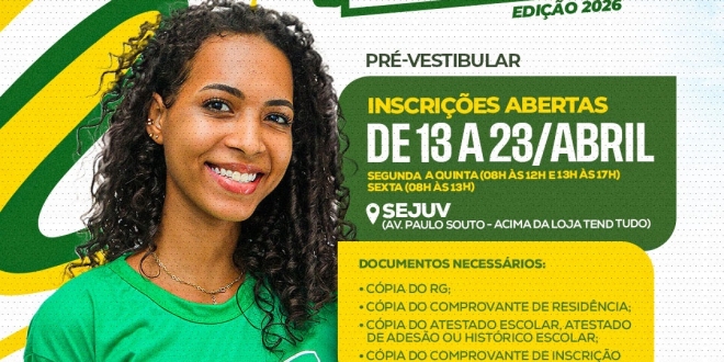 Prepara Jovem 2026: Prefeitura de Simões Filho abre inscrições para programa preparatório para vestibular