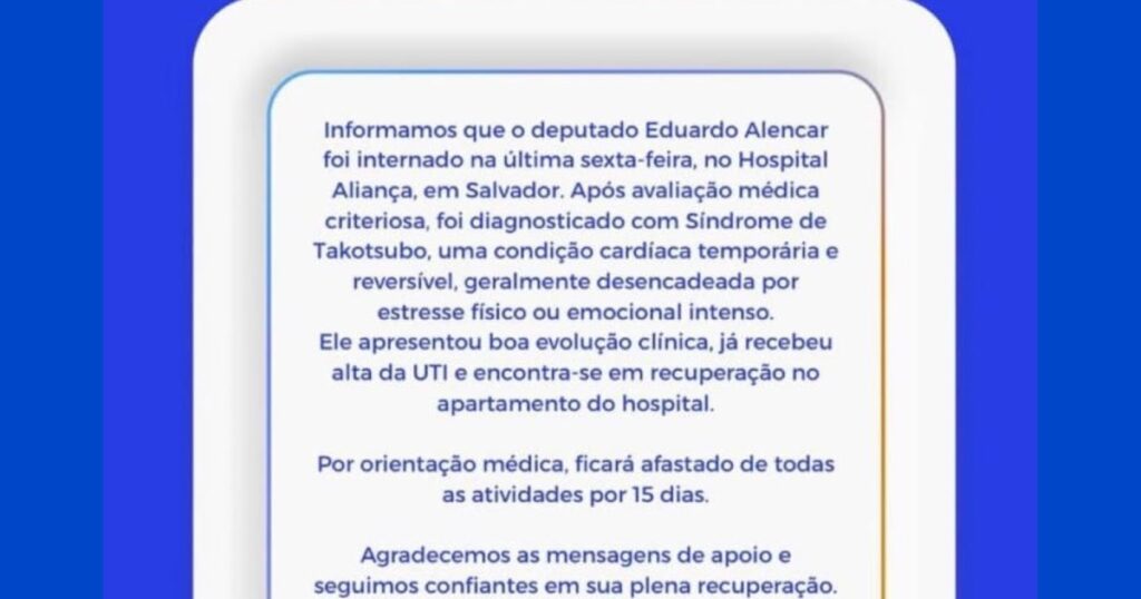 DEPUTADO EDUARDO ALENCAR É INTERNADO EM SALVADOR E SEGUE EM RECUPERAÇÃO...