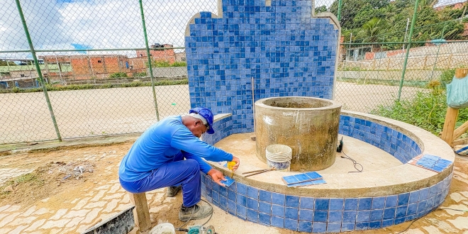 Simões Filho: Obras da Praça da Fontinha e da Quadra Poliesportiva entram na fase final no Cristo Rei