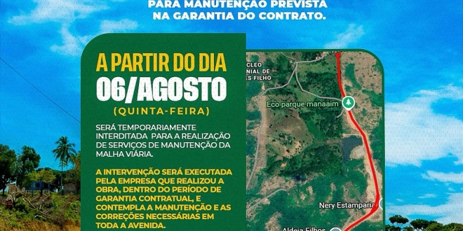 Simões Filho: Prefeitura informa interdição temporária da Avenida José Trindade para manutenção da malha viária